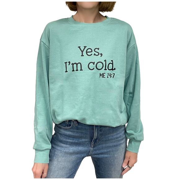 Yes I'm Cold Sweatshirt Amazon Unbranded Sz S New Green Relaxed Fit Cotton Blend - Picture 1 of 9